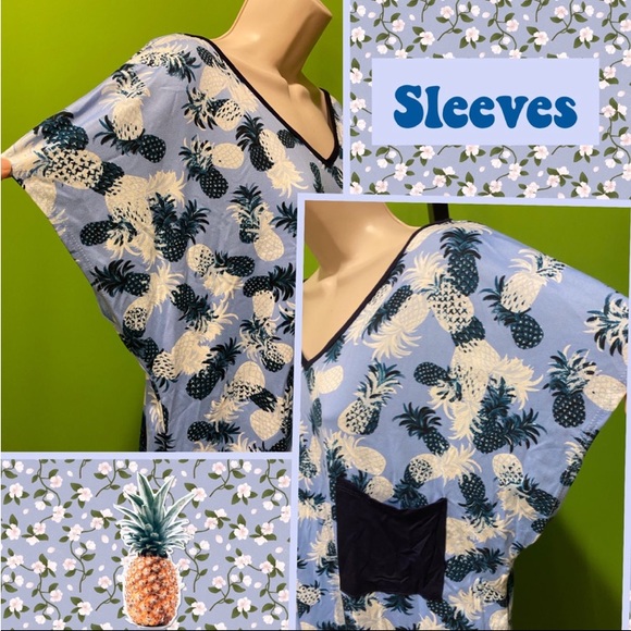 NEW  COASTAL VIBES TUNIC  PLUS SIZE 2X SKY BLUE W PINEAPPLE PRINT ASYM HEM - Picture 7 of 14